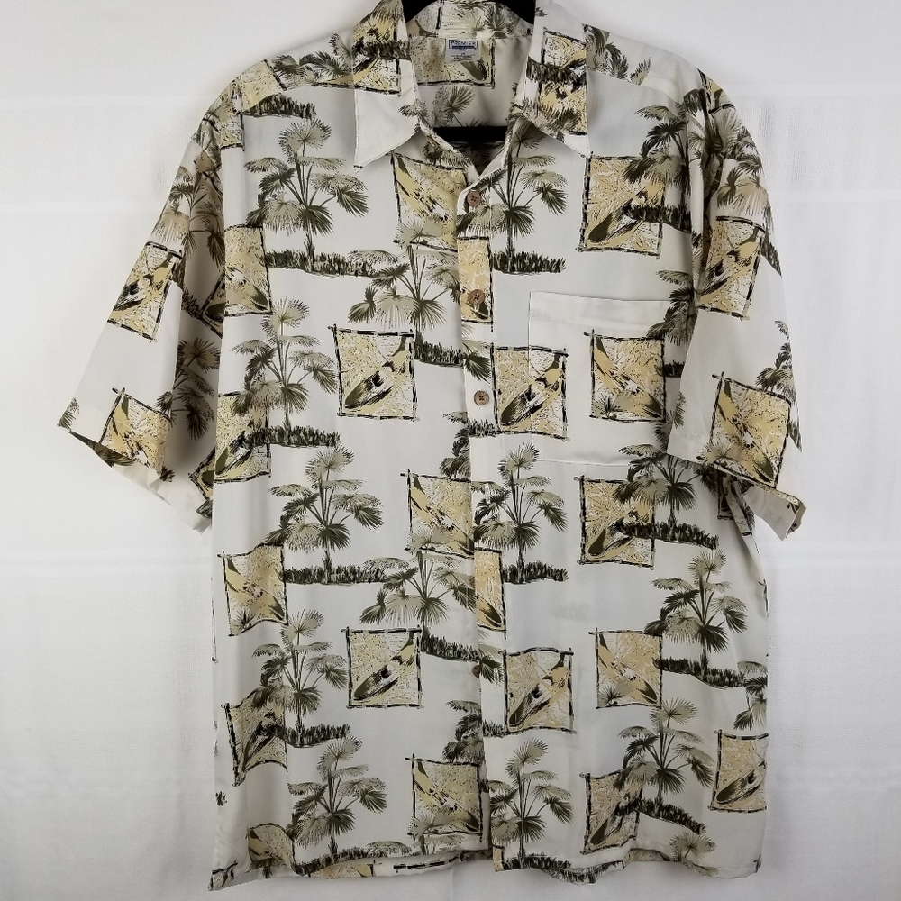 Vintage tropical button up short sleeve shirt L